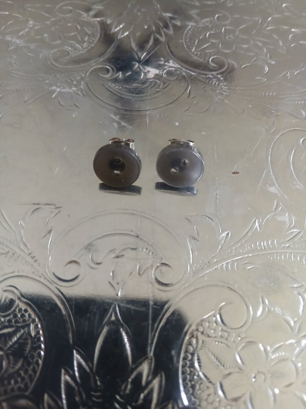Gray Vintage Button Earrings